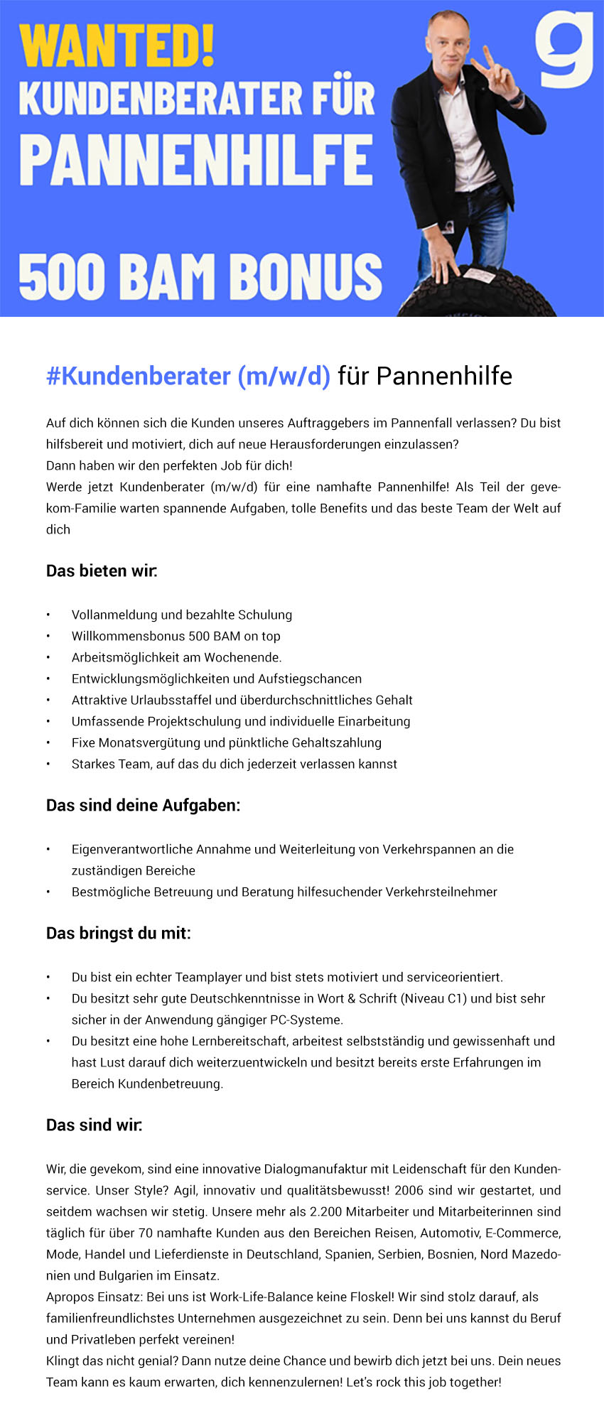 Kundenberater (m/w/d) für Pannenhilfe Oglasi za posao Home Office